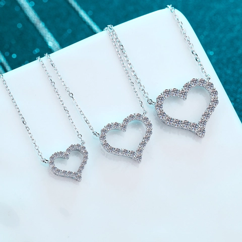 Heart Pendant Necklace 925 Sterling Silver Full Moissanite Pavé Setting Romantic Jewelry For Women Elegant Anniversary Gift