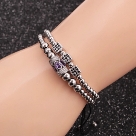 Bracelets À Perles En Zircon Micro Pavé Perles En Cuivre Cube Géométrique Cylindre Goutte Corde Ajustable Unisexe