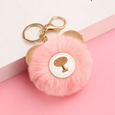 Cute Bear Pom Pom Keychain Bag Pendant With Faux Fur PU Leather Ears And Alloy Gold Clasp Kawaii Soft Backpack Hanging Decor