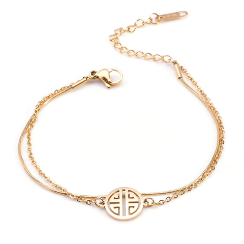 Bracelet Multicouche Acier Inoxydable Plaqué Or Chaîne Serpent Maillon Pendentif Rond Ajouré Symbole Traditionnel Femme