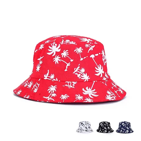 Cappello Da Pescatore In Cotone Unisex Tesa Larga Protezione Solare Pieghevole Estate Spiaggia Con Stampa Tropicale