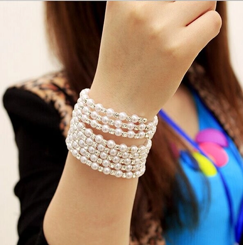 Bracciale Di Künstliche Perle Multistrato Con Distanziatori In Lega E Strass Elegante Bracciale Avvolgente Per Donna Matrimonio Gioielli