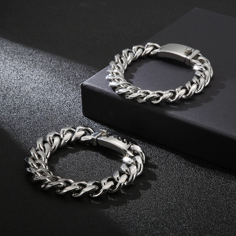 Pulsera De Cadena Cubana De Acero Inoxidable Para Hombre Estilo Hip Hop Punk Joyería Pulida Tendencia Regalo Simple