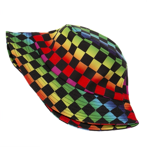 Chapeau Bob À Damier Coloré Polyester Arc-en-Ciel Dégradé Grille Protection Solaire Rétro Voyage