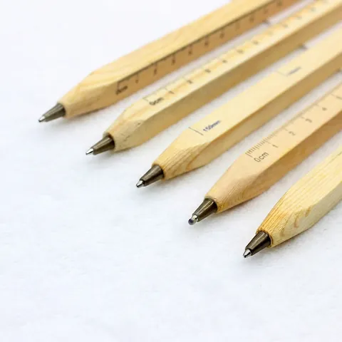 Penna A Sfera In Legno Naturale Con Righello Integrato Cancelleria Funzionale Ufficio Scuola Ecosostenibile