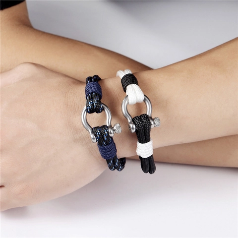 Paracord Bracelet With Stainless Steel Horseshoe U-Buckle Woven Outdoor Beach Style Unisex Adjustable Cord Jewelry