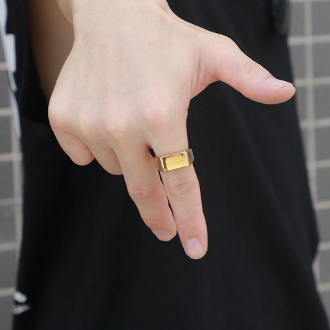 Anillo De Sello Para Hombre De Acero Inoxidable Parte Superior Rectangular Acabado Cepillado Pulido Joyería Punk