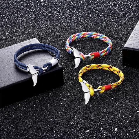 Bracelet En Paracorde Nautique À Queue De Baleine En Alliage Bijou De Corde Tissé À La Hand Pour Hommes Femmes Style Océan