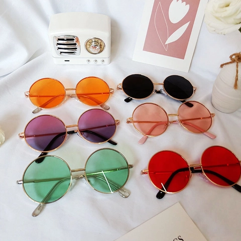 Occhiali Da Sole Rotondi Bambini UV400 Montatura Metallo Lenti Resina Stile Retro Vintage Coreano Per Neonati Ragazzi Ragazze