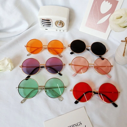 Occhiali Da Sole Rotondi Bambini UV400 Montatura Metallo Lenti Resina Stile Retro Vintage Coreano Per Neonati Ragazzi Ragazze