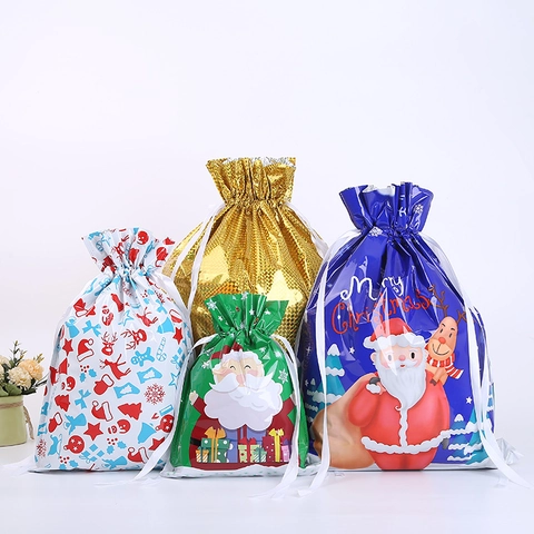 Weihnachten Kordelzug Geschenktüten Weihnachtsmann Rentier Muster Süßigkeiten Verpackungstüten Für Feiertag Party