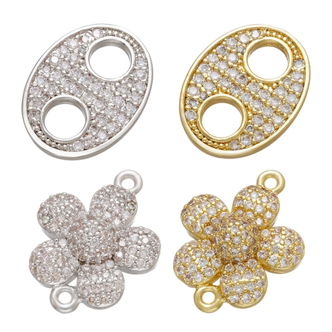Connecteurs En Laiton Fleur Et Oval Avec Micro Pave Zircon Pour Fabrication De Bijoux Bracelet Collier DIY