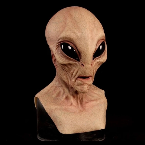 Realistic Alien Latex Mask Scary Halloween Full Head Cover Horror UFO Extra Terrestrial Cosplay Party Costume Prop