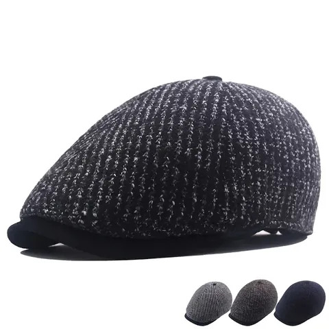 Herren Strick Baskenmütze Winter Warm Britischer Stil Schirmmütze Vintage Ivy Newsboy Cap Verstellbar Mischgarn Winddicht