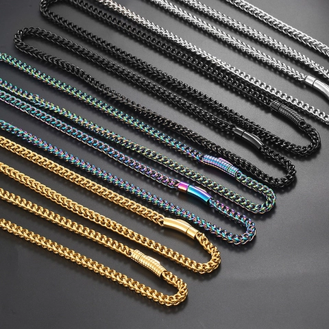 Roestvrijstalen Ketting En Armband Hip Hop Franco Tarweketting Cilindrische Drukknop Sluiting Voor Heren Dames
