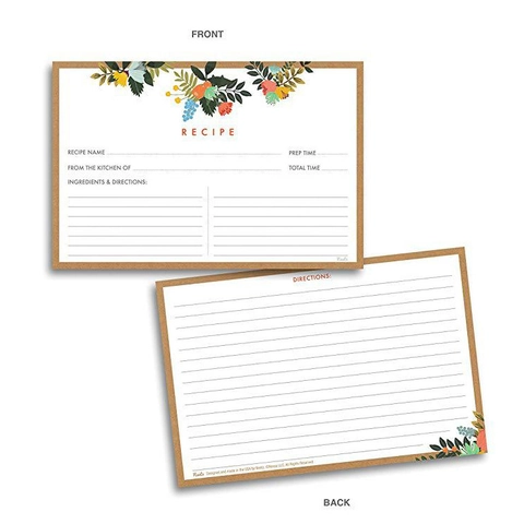 Double Sided Cardstock Recipe Note Cards And Divider Cards For Kitchen Organization Home Cooking Gift Floral Kitchen Utensil Pattern
