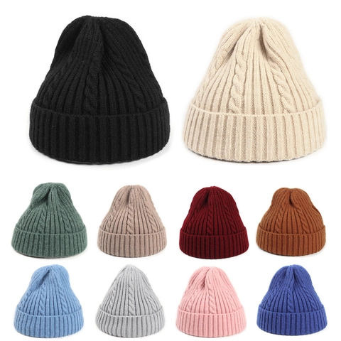Winter Knitted Beanie Hat Soft Acrylic Cable Knit Ribbed Cuffed Warm Windproof Casual Outdoor For Women Men Unisex