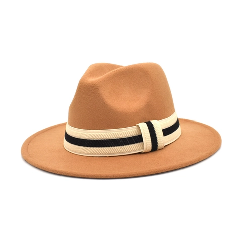 Fedora Hat Woolen Felt Wide Brim Jazz Cap With Striped Band Retro Panama Style Autumn Winter For Men Women