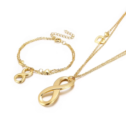 Collana E Bracciale Infinito In Acciaio Inossidabile Catena A Più Strati Con Piccoli Ciondoli A Cuore Gioielli Donna