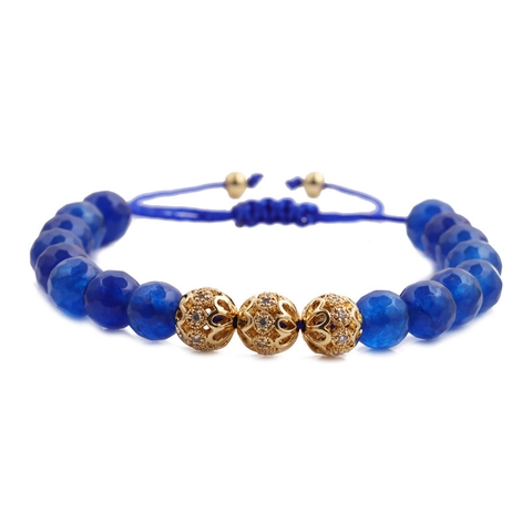 Adjustable Faceted Gemstone Beaded Bracelet With Hollow Zirconia Inlaid Copper Beads Braided Rope Bohemian Unisex Jewelry