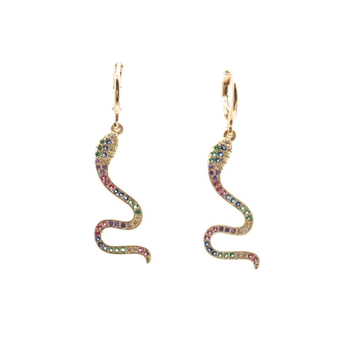 Pendientes De Aro De Circón Multicolor Cobre Chapado En Oro Serpiente Concha Fútbol Joyas Para Mujer