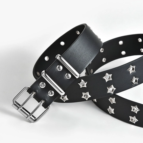 Cintura In Pelle PU Stile Punk Occhielli A Stella Fibbia A Doppio Ardiglione Fascia Moda Per Donna