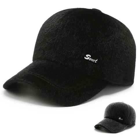 Men Winter Baseball Cap Faux Fur Warm Ear Protection Thickened Cold Weather Outdoor Hat Sport Logo Adjustable