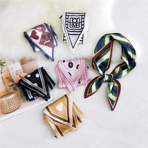 Fashion Long Narrow Scarf Imitation Satin Neck Tie Hair Band Bag Accessory Various Prints Polyester Satin For Women