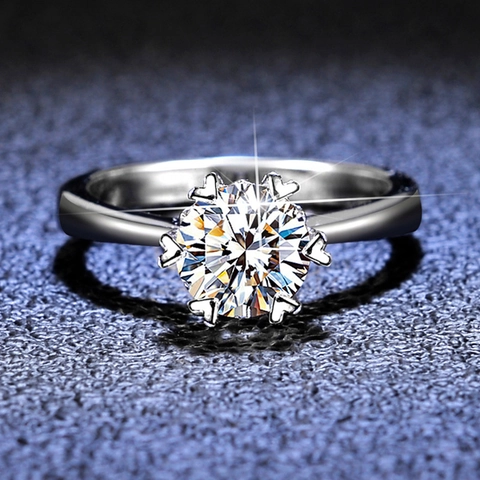 925 Sterlingsilber Moissanit Ring Luxus Herzform Sechs Klauen Fassung Schneeflocke Design Verlobungsring Für Damen Schmuck Geschenk