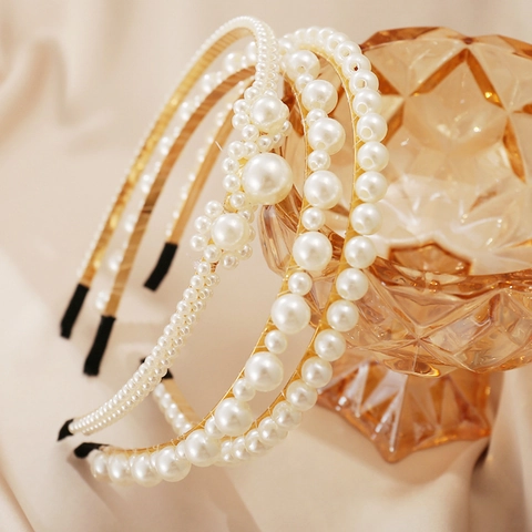 Elegant Headband Faux Artificial Pearl Alloy Metal Beads Retro Bridal Wedding Hair Accessory For Women