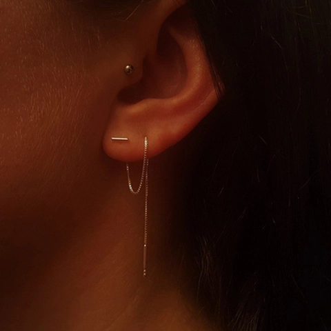 Minimalistische T-Bar Durchzieher Ohrringe Versilbert Lange Kette Quaste Geometrische Ohrdrähte Für Damen Schmuck