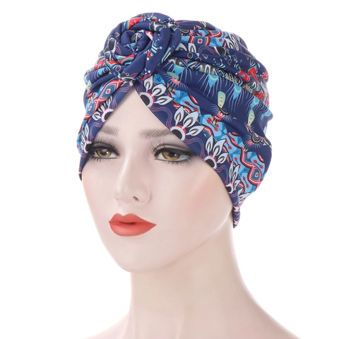 Women Turban Hat Paisley Print Spiral Knot Twist Elastic Head Wrap Bohemian Ethnic Polyester Headwear