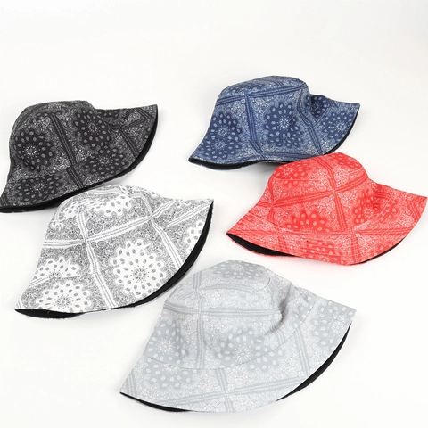 Cappello Alla Pescatore Stampa Paisley Cotone Poliestere Reversibile Protezione Solare Etnico Vintage Pieghevole Unisex