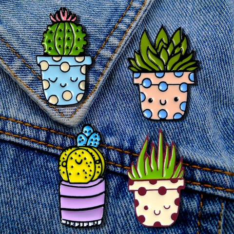 Leuke Cactus Emaille Broche Pin Legering Cartoon Gepot Vetplant Badges Voor Denim Jas Rugzak Accessoires Novelty Sieraden