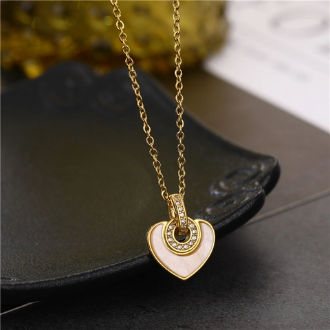 Herz Anhänger Halskette 18K Vergoldeter Edelstahl Mit Perlmutt Und Zirkon Eleganter Schmuck Für Damen