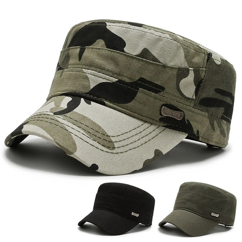Militaire Pet Heren Cadet Cap Camouflage Platte Pet Zonbescherming Verstelbaar Stof Outdoor Tactisch Retro