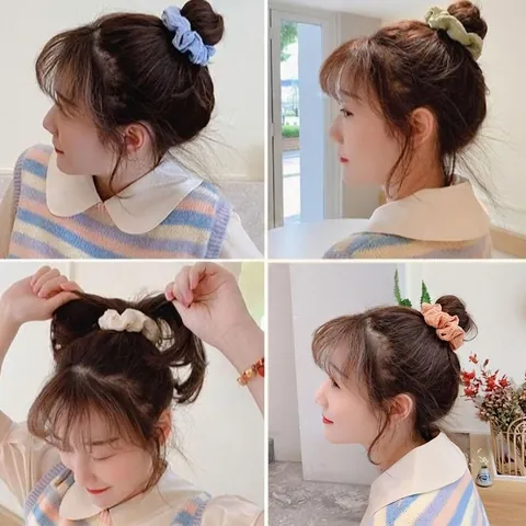 Bubble Texture Fabric Scrunchies Sweet Solid Color Elastic Hair Ties Ponytail Holder Handmade Hair Accessories For Women