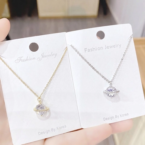 Collana Con Pendente Pianeta Saturno In Rame Zircone Catena Per Clavicole Stella Brillante Gioielli Per Donna