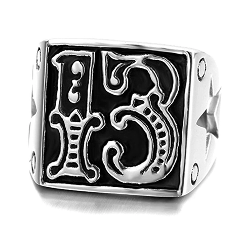 Edelstahl Siegelring Nummer 13 Glücksstern Punk Biker Vintage Stil Herren Schmuck