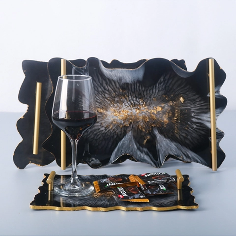 Irregular Wave Rectangle Tray Silicone Mold Mirror Surface Resin Craft DIY Jewelry Storage Plate Metal Handles