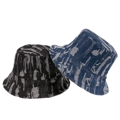 Vintage Washed Denim Bucket Hat Ripped Distressed Solid Color Outdoor Sun Protection Flat Top Fashion Basin Hat For Women