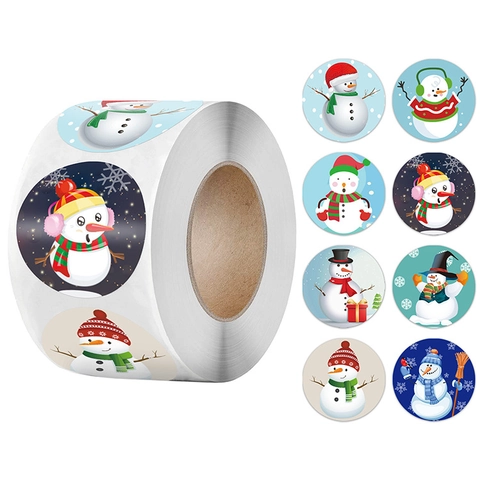 Christmas Snowman Round Sticker Labels Copperplate Adhesive For Holiday Gift Envelope Sealing Festive Party Decor Novelty