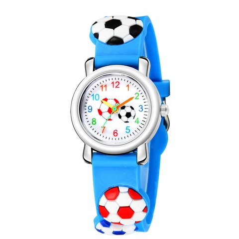 Kids 3D Football Soccer Sport Watch For Boys Girls Silicone Strap Colorful Number Arabic Quartz Wristwatch Educational Time Teacher Gift