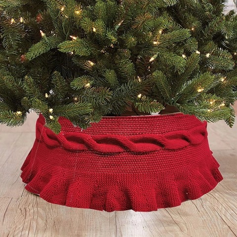 Collier De Sapin Noël Fibre Polyester Tricotée Torsadé Bord Volanté Panneaux Support Plastique Maison Bordeaux