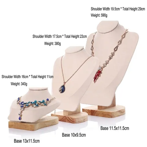 Halsketten Display Ständer Büste Modell Schmuck-Organizer Samtoberfläche Mit Holzsockel Porträt Halter Für Anhänger