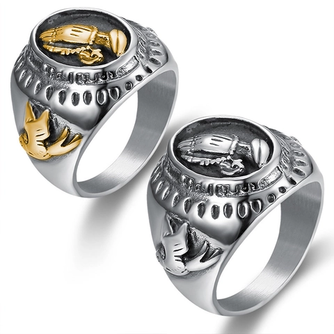 Anello Mani In Preghiera Vintage Acciaio Inossidabile Croce Religiosa Rilievo Punk Sigillo Gioielli Uomo