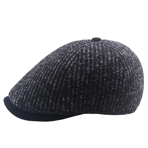 Herren Strick Baskenmütze Winter Warm Britischer Stil Schirmmütze Vintage Ivy Newsboy Cap Verstellbar Mischgarn Winddicht