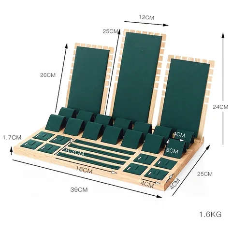 Wooden Jewelry Display Stand Set Bamboo Velvet Necklace Earring Ring Holder Showcase Storage Organizer Tray