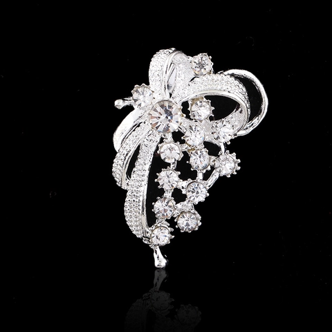 Elegante Broche de Lazo de Aleación Plateada Con Strass Hebilla de Bufanda Estilo Coreano para Mujer Boda Fiesta Decoración de Moda