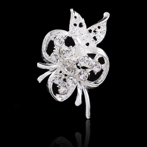 Broche de Aleación de Flor de Mariposa Hueca Con Diamantes de Imitación Elegante Alfiler de Solapa Plateado para Mujer Joyería